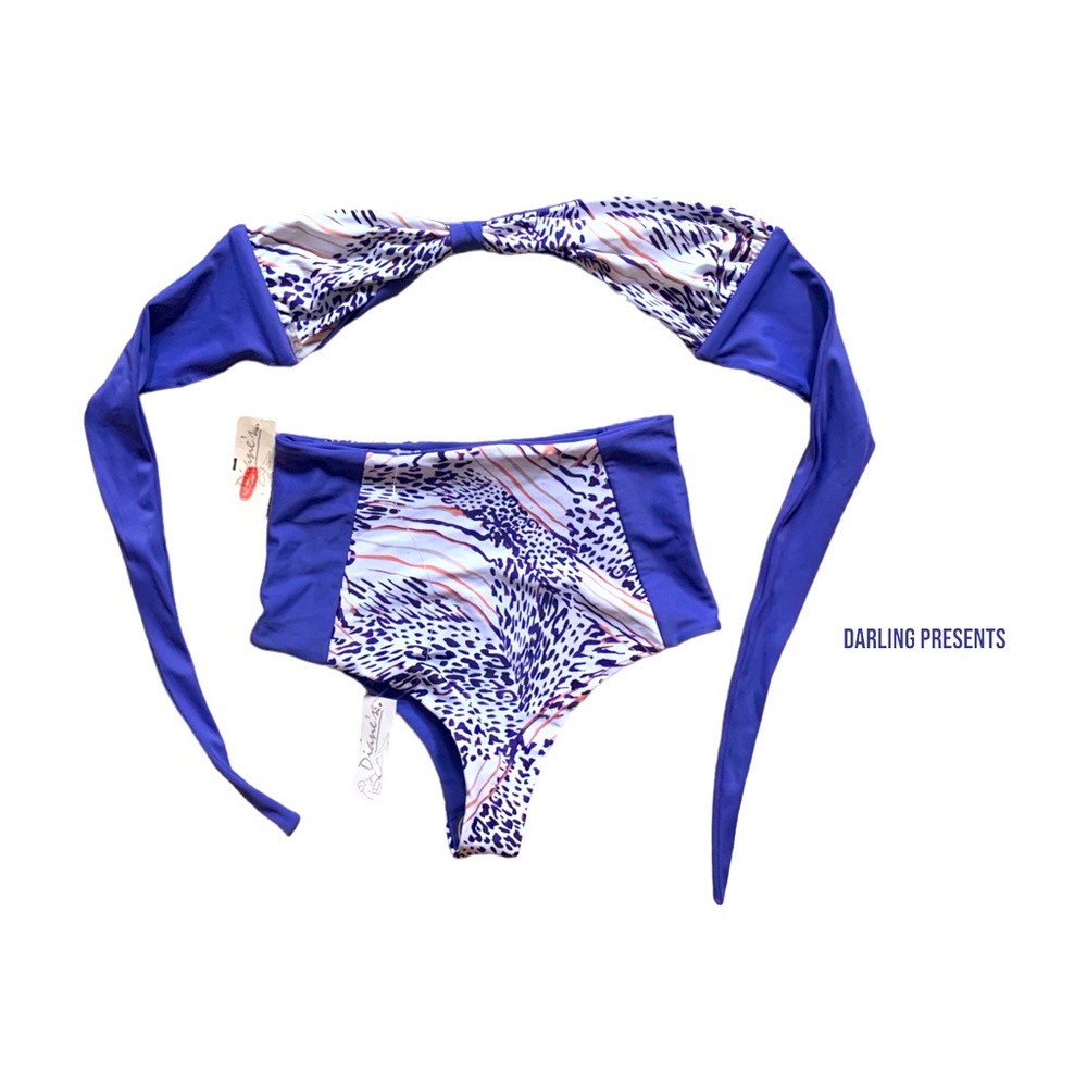 Aloe Reversible Bandeau Matching Top & High Waist Swimsuit Women Size M